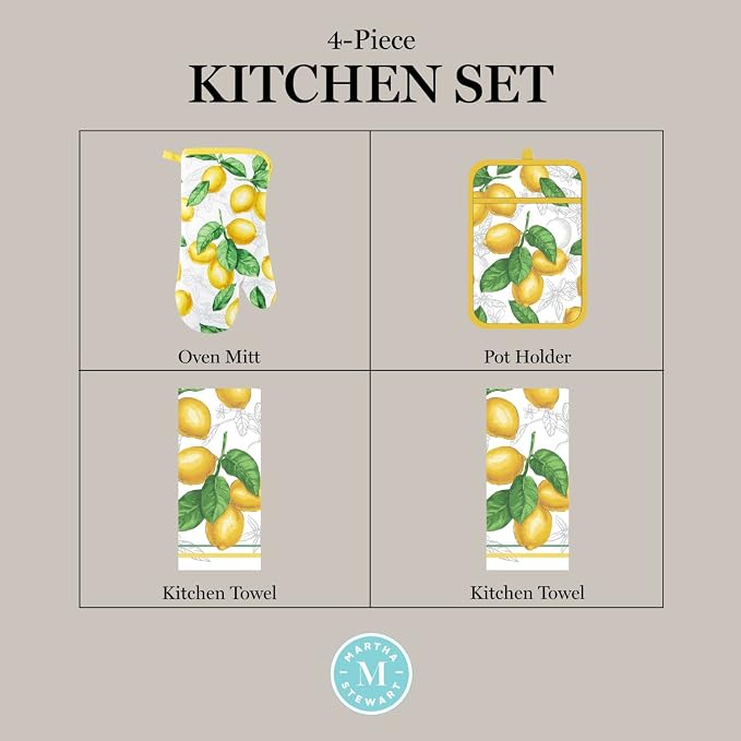 Martha Stewart Lots of Lemons Modern Kitchen Towel, Oven Mitt & Potholder Set - Image 12