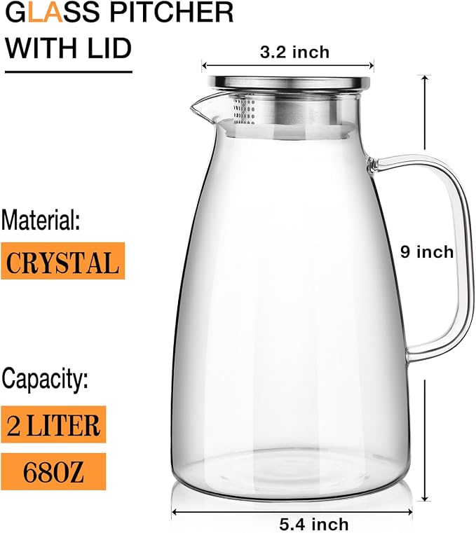 LUNA & MANTHA 2 Liter 68oz Water Pitcher - Image 3