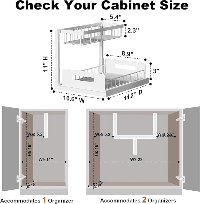 REALINN Under Sink Organizer, Pull Out Cabinet Organizer, 2 Tier Metal Slide - Image 2