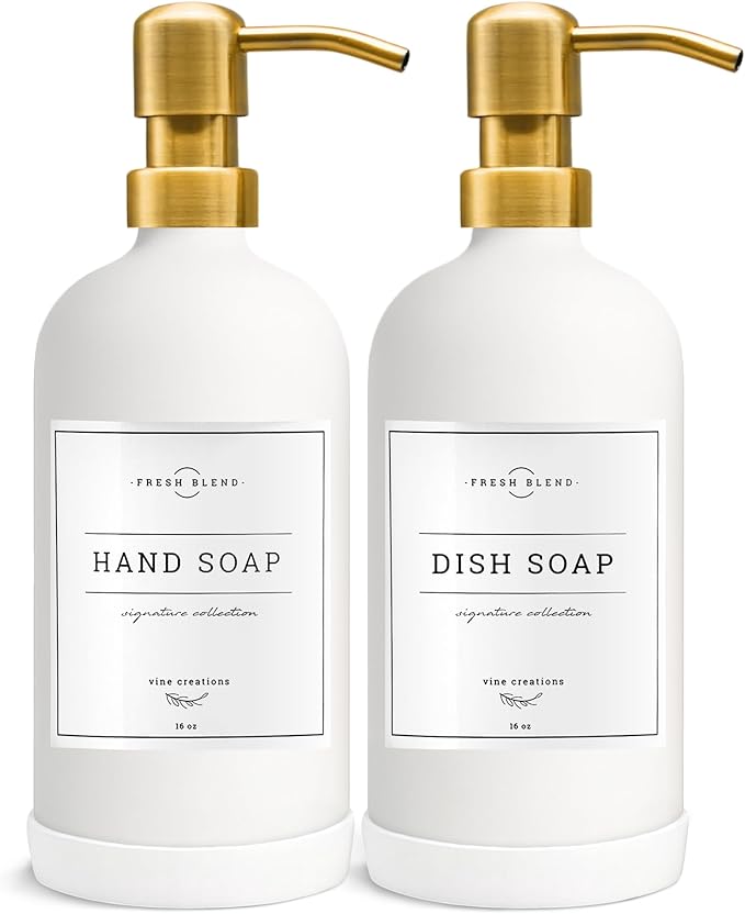 Vine Creations Glass Soap Dispenser, 2 Pack Kitchen Soap Dispenser Set by VineCreations