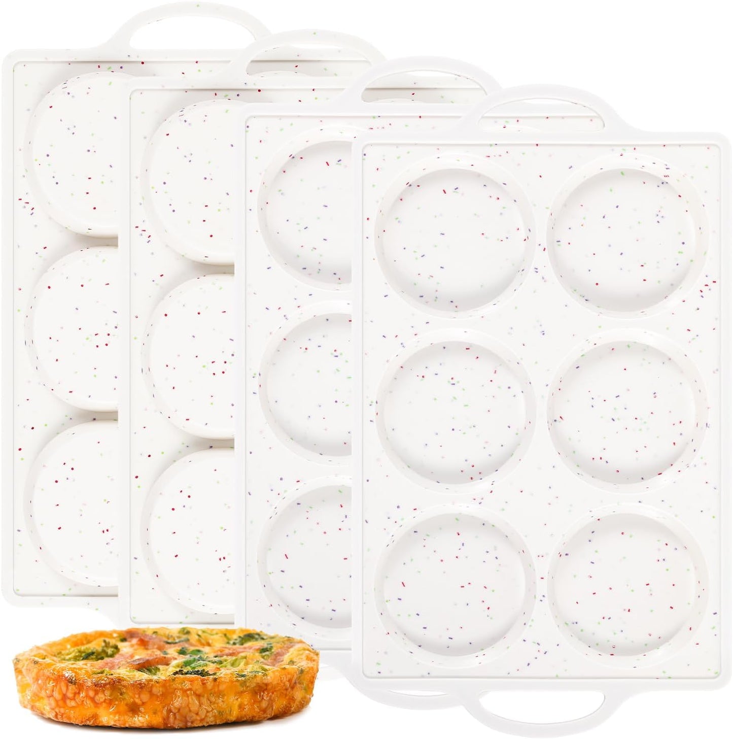 Muffin Top Pan Non Stick, 4 Inch Metal Frame Round Egg Baking Pan for Oven English Muffins, Whoopie Pies, Corn Bread, Egg Bites, Breakfast Sandwiches Tarts 4 Pack Confetti