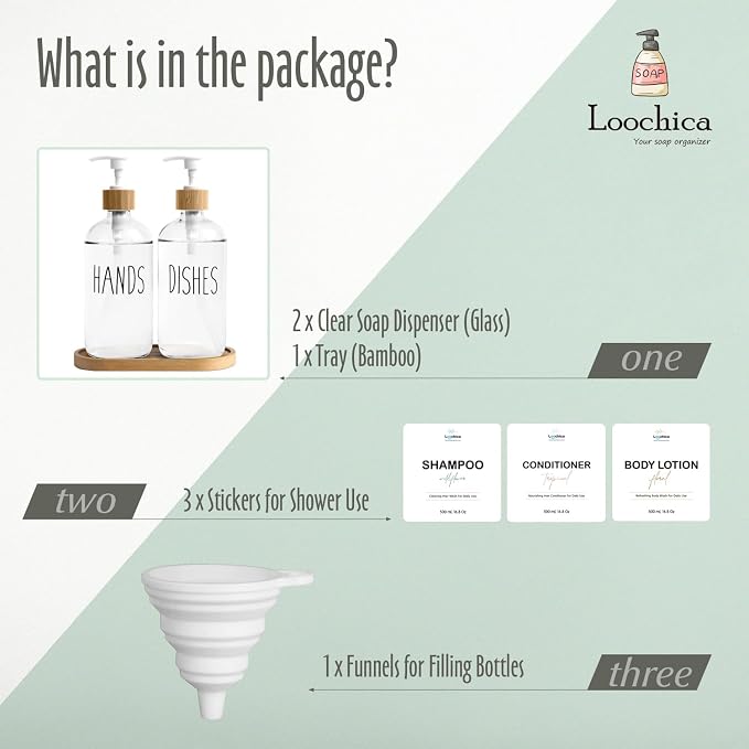LOOCHICA Clear Glass Soap Dispenser Set - Image 2