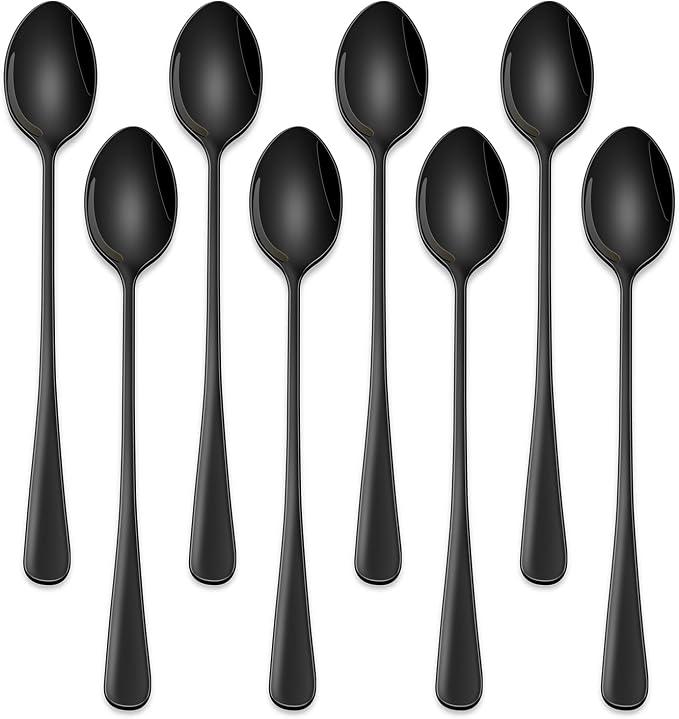 7.5 Inches Black Coffee Stirring Spoons Set, Long Handle Mixing Spoons by DEHOVKitchen