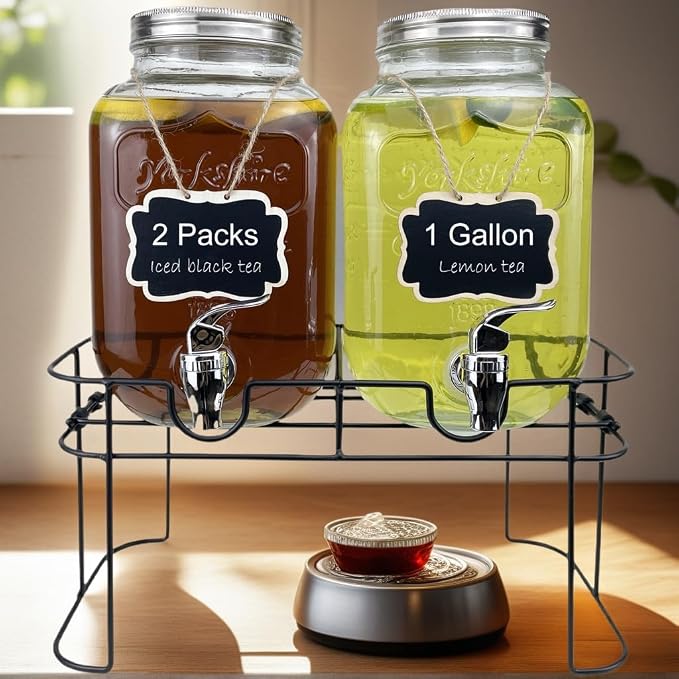 1 Gallon Glass Drink Dispenser for Parties, 2 Packs Juice Lemonade Ice Tea - Image 3