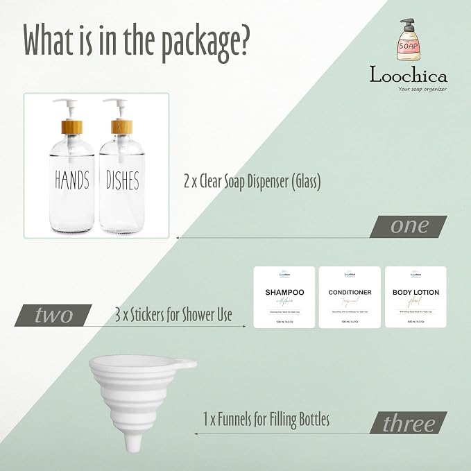 LOOCHICA 2 Pack Clear Glass Soap Dispenser - Image 2