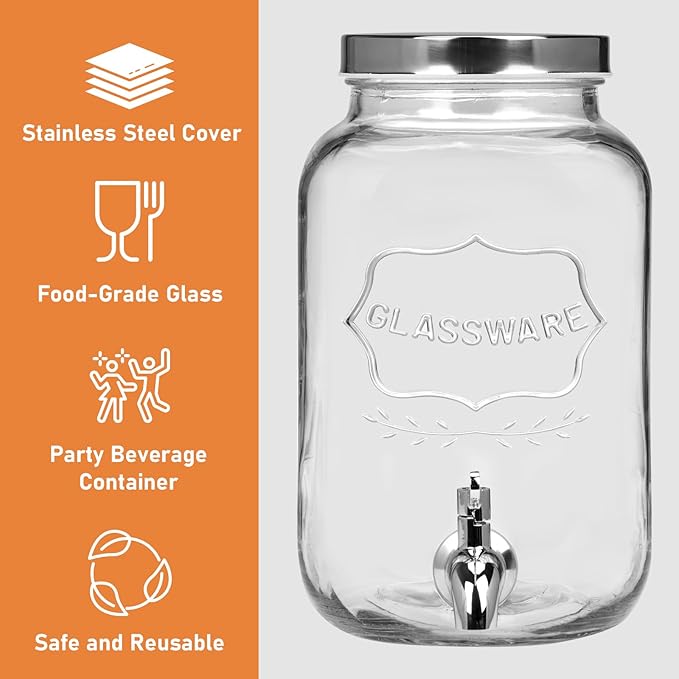 Bululuo Glass Drinks Dispenser for Parties, 2 PACK 1 Gallon Beverage Dispenser - Image 3