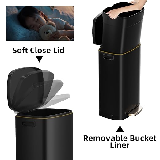 KdbK 13 Gallon Trash Can with Lid, 50L Fingerprint Proof Stainless Steel - Image 3