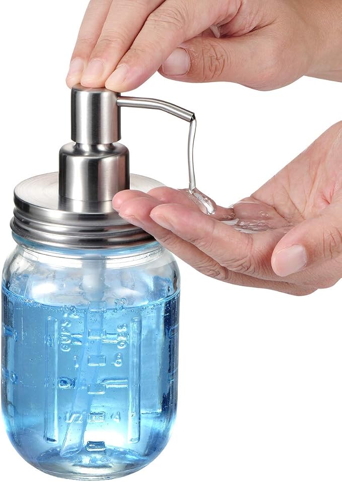 Amolliar Mason Jar Soap Dispensers, Rustproof Stainless Steel Lid &Pump - Image 4