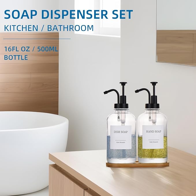 Glass Soap Dispenser with Pump, Dish and Hand Soap Dispenser - Image 2
