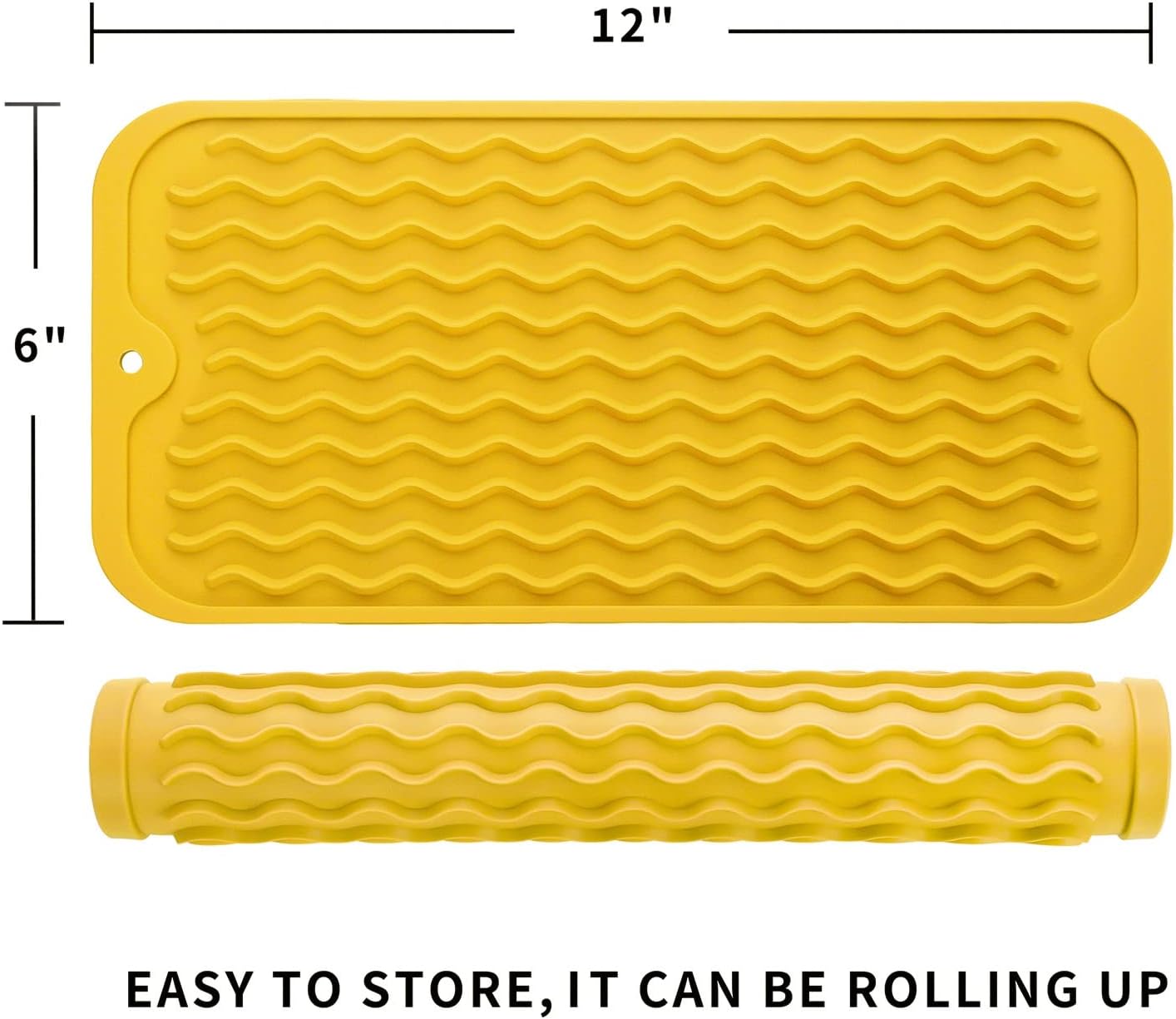 Silicone Dish Drying Mat for Multiple Usage,Easy clean,Eco-friendly,Heat-resistant Silicone Mat for Kitchen Counter or Sink,Refrigerator or Drawer Liner Yellow S 12 inches x 6 inches