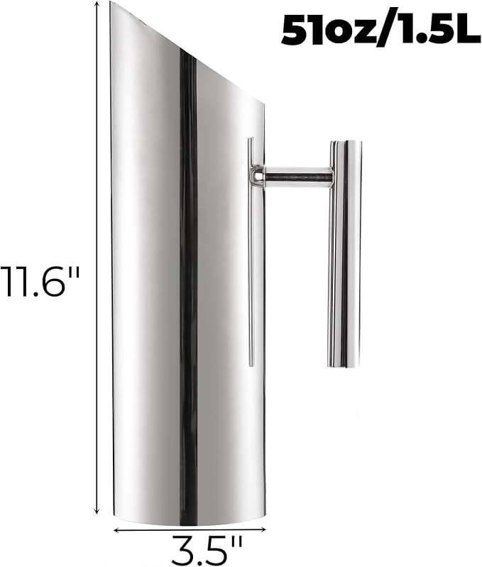 Hiceeden Stainless Steel Water Pitcher, 51oz/1.5L Modern Metal Pitcher - Image 2