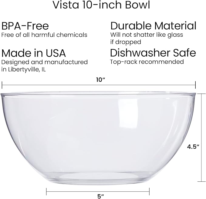 US Acrylic Vista Clear Plastic Salad and Serving 10-inch Bowls | set of 3 | - Image 5