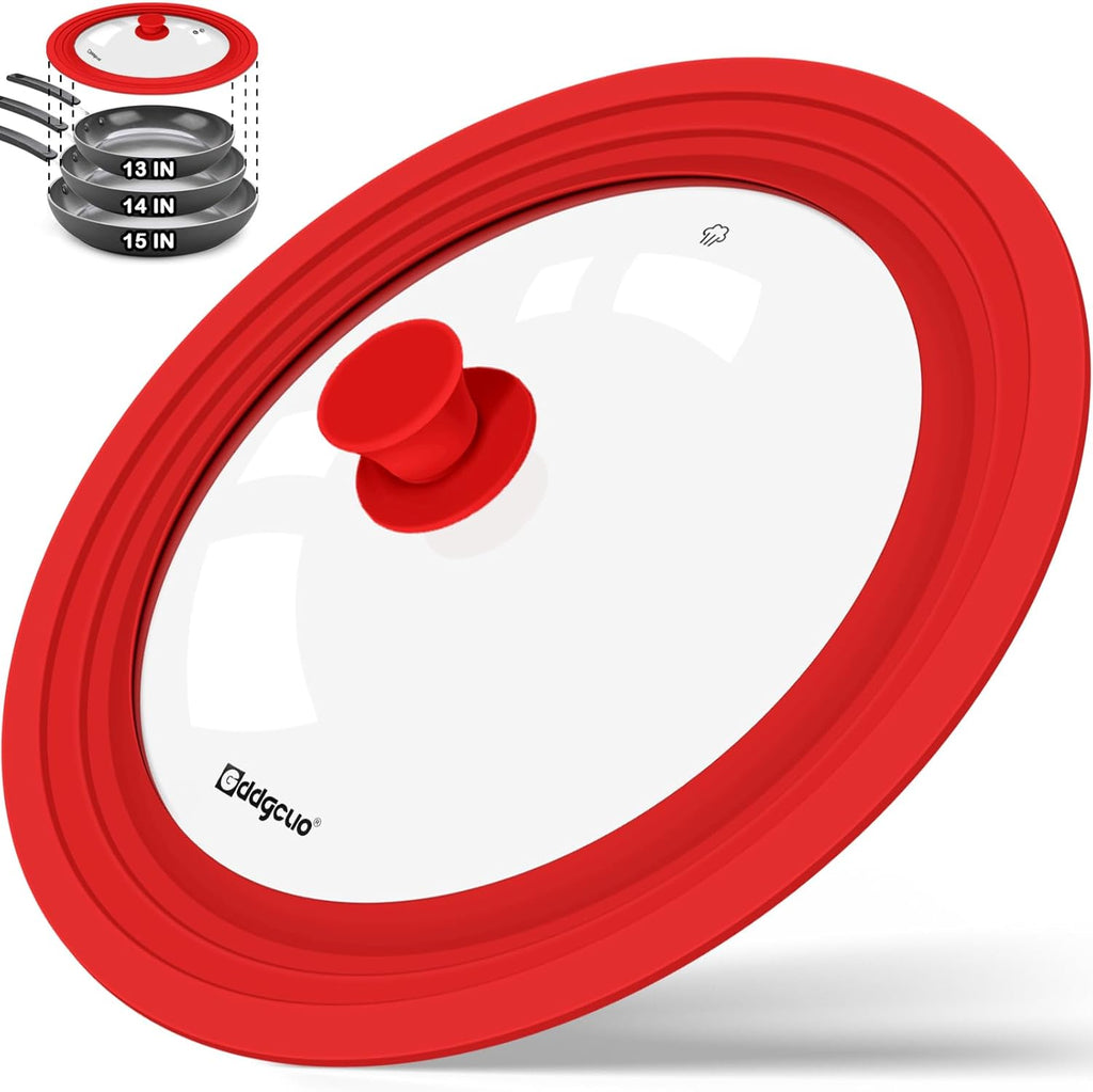 Universal Pan Lids, Silicone Pot lids for Pots, Pans & Skillets - Fits 11", 12" & 13" Diameter Cookware, Replacement Frying Pan lid, Dishwasher Safe (Red)