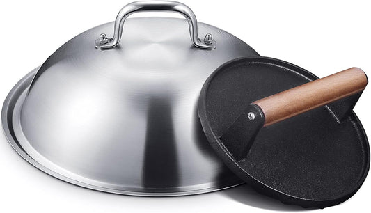 homenote Griddle Accessories for Blackstone, Commercial Grade 12 Inch Heavy Duty Melting Dome with Round Cast Iron Smash Burger Press Perfect for Flat Top Hibachi Grill Outdoor Indoor