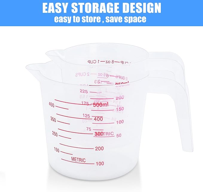 DTDNZKN 2 Pack Measuring Cup Set, Includes 250Ml, and 500Ml Plastic Liquid - Image 3