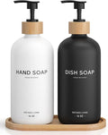 Hand and Dish Soap Dispenser Set, 16oz Glass Bottles by Aeakey