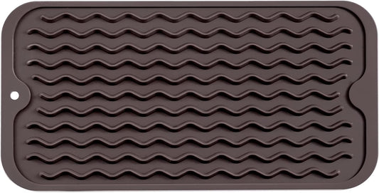 Silicone Dish Drying Mat for Multiple Usage,Easy clean,Eco-friendly,Heat-resistant Silicone Mat for Kitchen Counter or Sink,Refrigerator or Drawer Liner Coffee S 12 inches x 6 inches