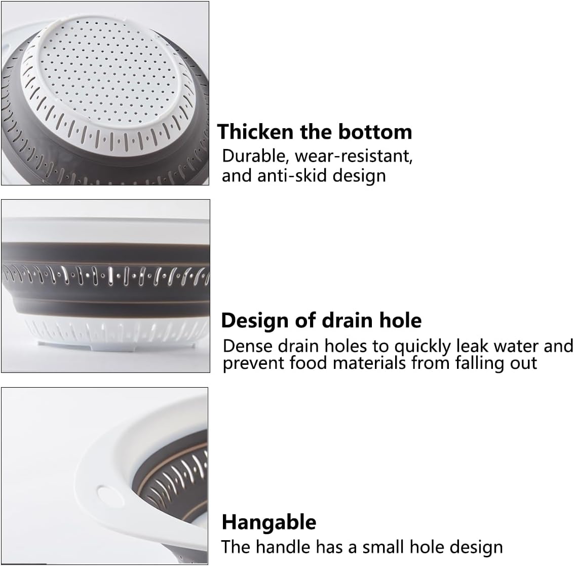 LogFaadCoi 3 Pcs Collapsible Colander and Strainer,Silicone Strainer Colanders & Food Strainers,for Vegetable and Fruit, Kitchen Essentials, white