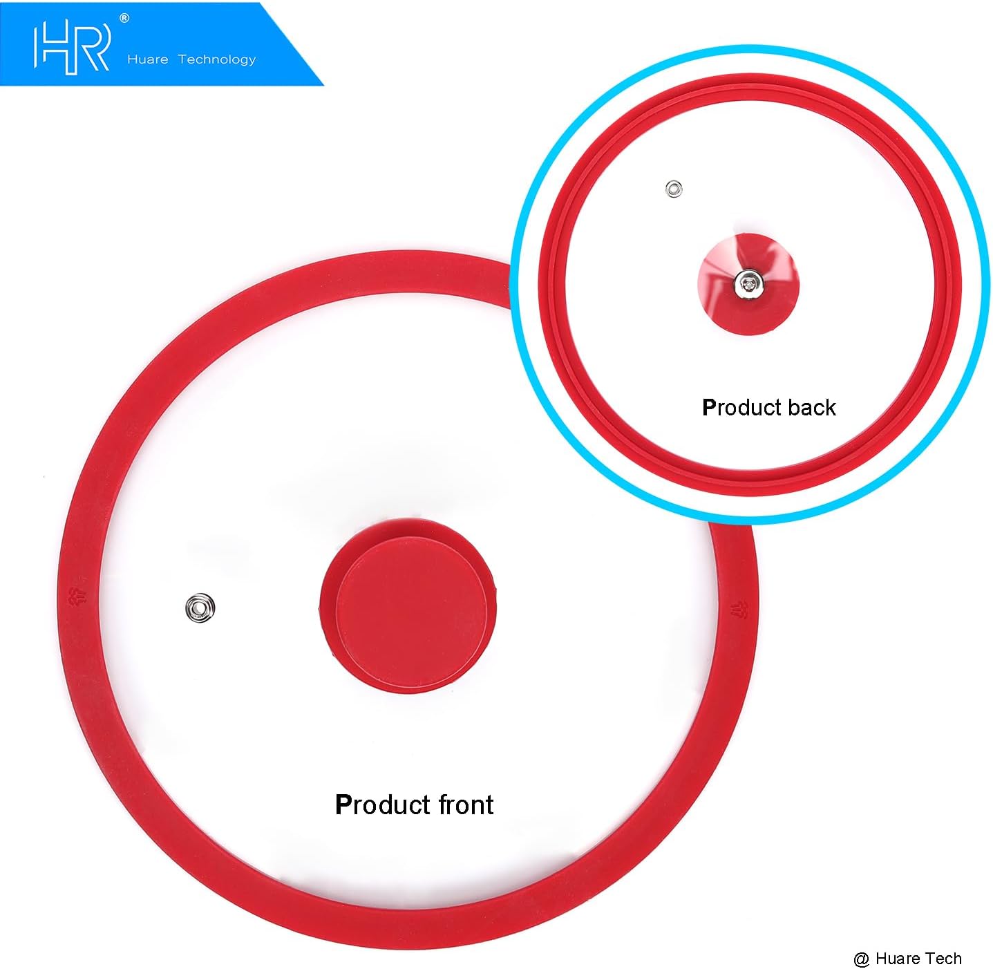 Silicon Glass Lid for Pot,Pan,Skillet Fits 8.5"(22CM) Cookware Silicon lid Dishwasher Safe, Replacement Lid Vented Tempered Glass with Heat Resistant Silicone Rim By HR Huare Technology, Red,1 Pack