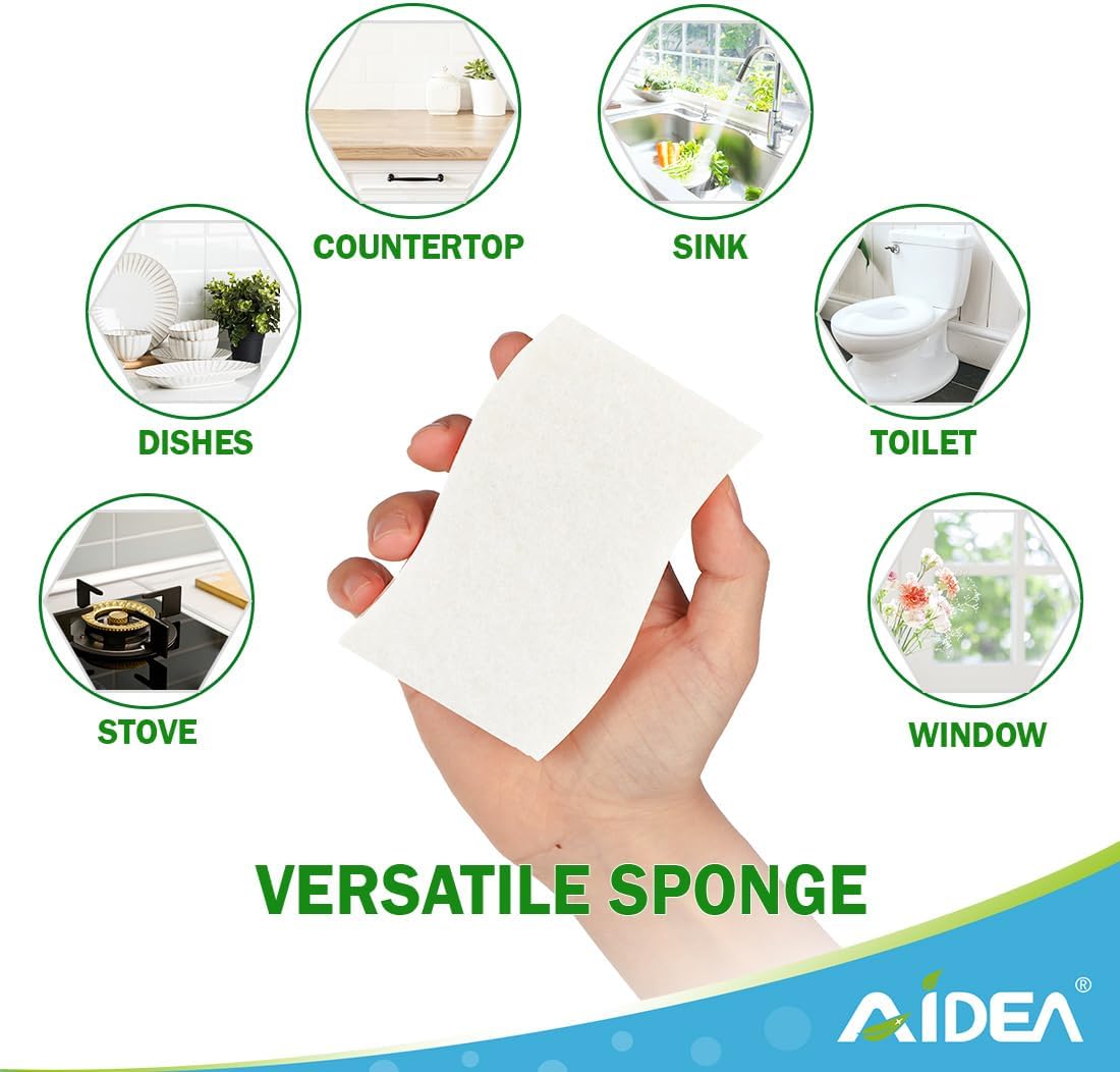 AIDEA Non-Scratch Scrub Sponge-6Count, Sponges Kitchen, Natural Sponge for Non-Stick Cookware, Cellulose Sponges for Dishes, Cleaning Power for Kitchen, Bathroom, Household