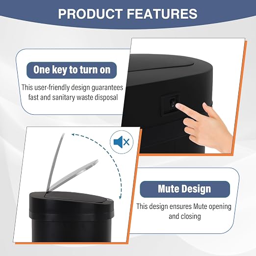 PayLessHere | 13 Gallon Stainless Steel Trash Can | Black | Automatic Touchless - Image 5