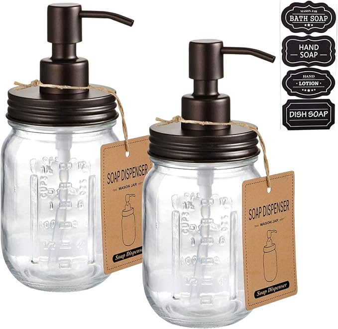 Amolliar Mason Jar Liquid Soap Dispensers, Rustproof Stainless Steel Mason Jar by Amolliar