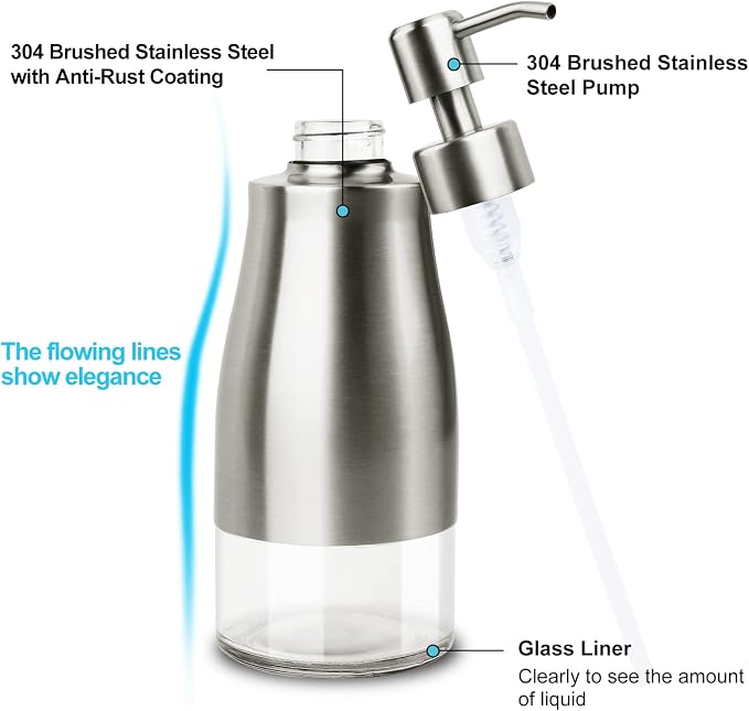 AUMIO 2 Pack Soap Dispenser Stainless Steel Case Glass Liner Hand Pump Dispenser - Image 3