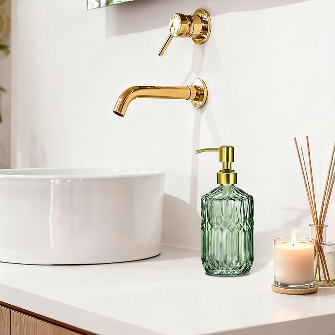 COHOSEGE 17 Oz Green Glass Kitchen Soap Dispenser - Image 5
