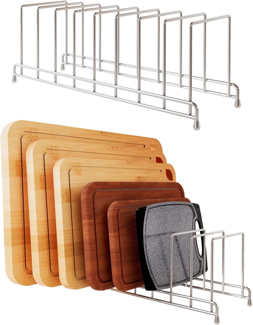 YQh 2 pieces，Kitchen Cabinet Organizer Rack for Cutting Boards, Bakeware, and Pan Storage, Stainless Steel