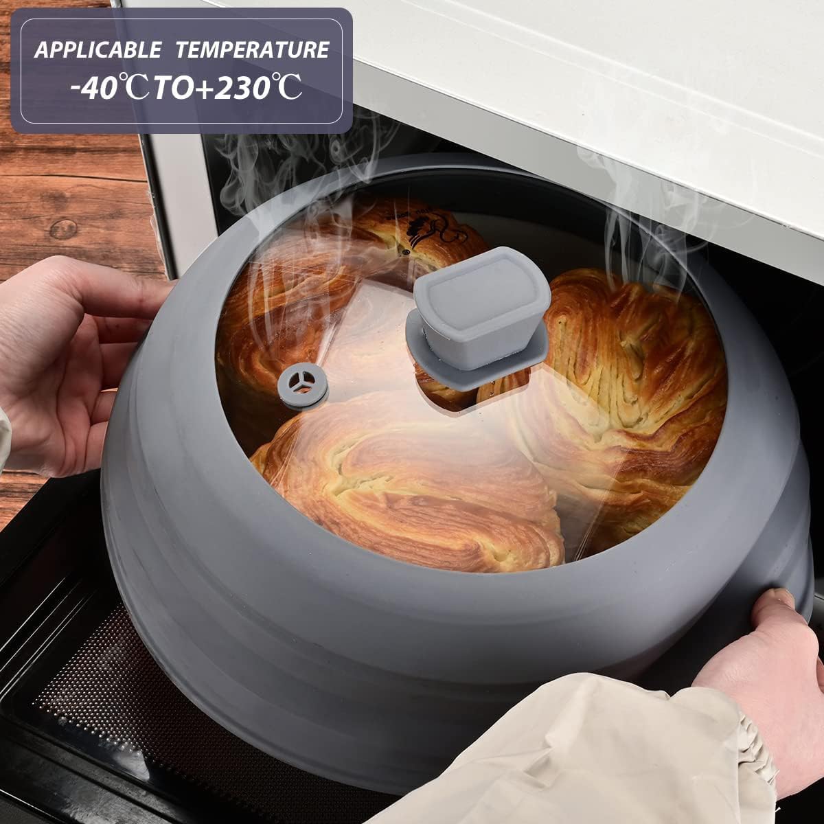 Microwave Splatter Cover Glass Splatter Guard Lid with Collapsible Silicone for Food Pot Plate Cover 11.8 inch Light Grey