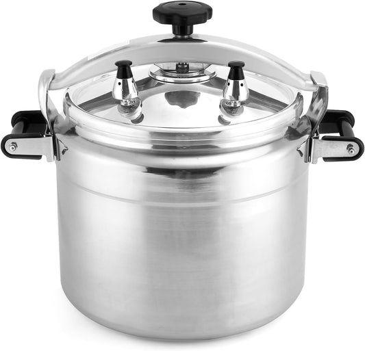 BreeRainz 26 Quart Clamp On Pressure Cooker, Aluminum Pressure Cooker w/Ultra Safe Clamp Bar Locking System, Double Valves for Stable Cooking Pressure, for Family or Commercial Use