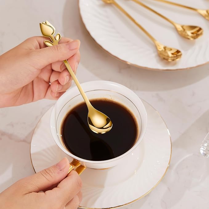 Gold Tulip/Rose Handle 12-Pcs Mini Coffee Spoons Set - Image 4
