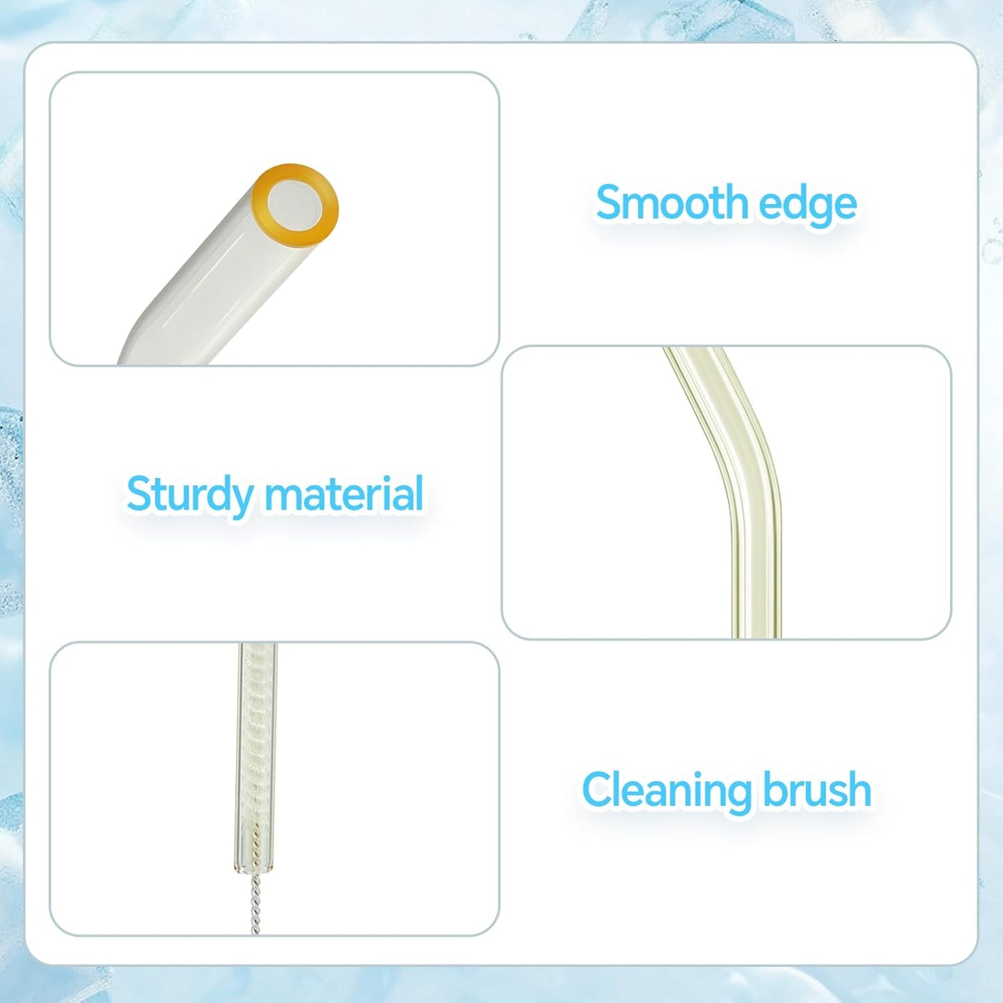 12 Pcs Reusable Glass Straws 8"x 8 mm Bent Glass Drinking Straws with Cleaning Brush for Tea, Smoothies, Milkshakes, Juices,Beverages.(yellow)