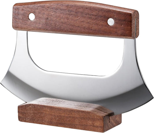 Ulu Knife - Sharp Rocker Mezzaluna Knife with Stand for Cutter Pizza, Meat, Vegetables, Herbs, Salad