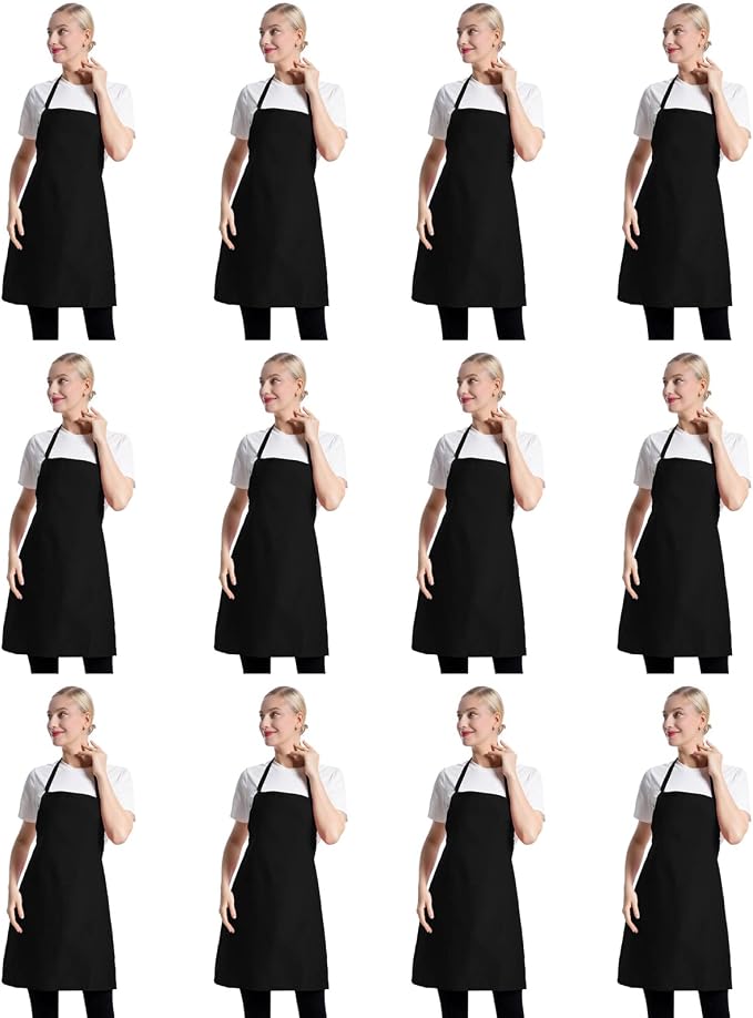 12 Pcs Bib Bulk Black Aprons for Women Men Adult Girls Unisex by TSDSTORY