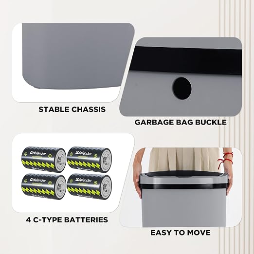 PayLessHere | 13 Gallon Plastic Trash Can | Gray | Automatic Touchless Lid - Image 6