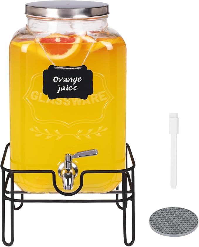 Bululuo Glass Drinks Dispenser for Parties, 2 Gallon Beverage Dispenser by Moretoes