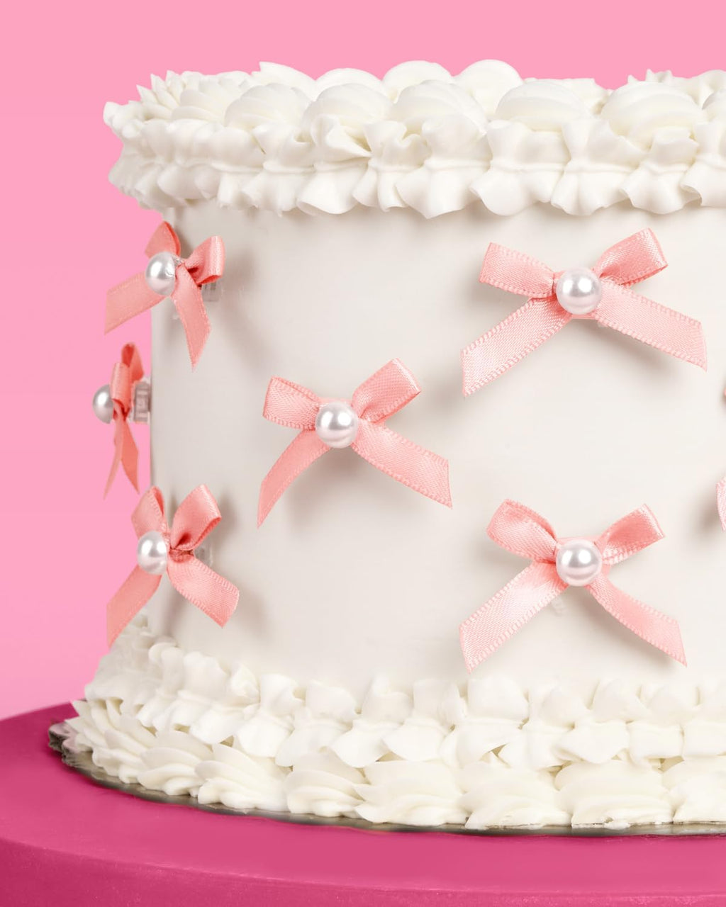 xo, Fetti Mini Pink Bow + Pearl Cake Toppers | 12 pcs | Bachelorette Party Decoration, Birthday Candle Accessory, Engagement Dessert Decor, Bridal Food Supplies
