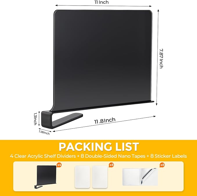 JOY DECOR 6 Pack Acrylic Matte Black Shelf Dividers - Image 2