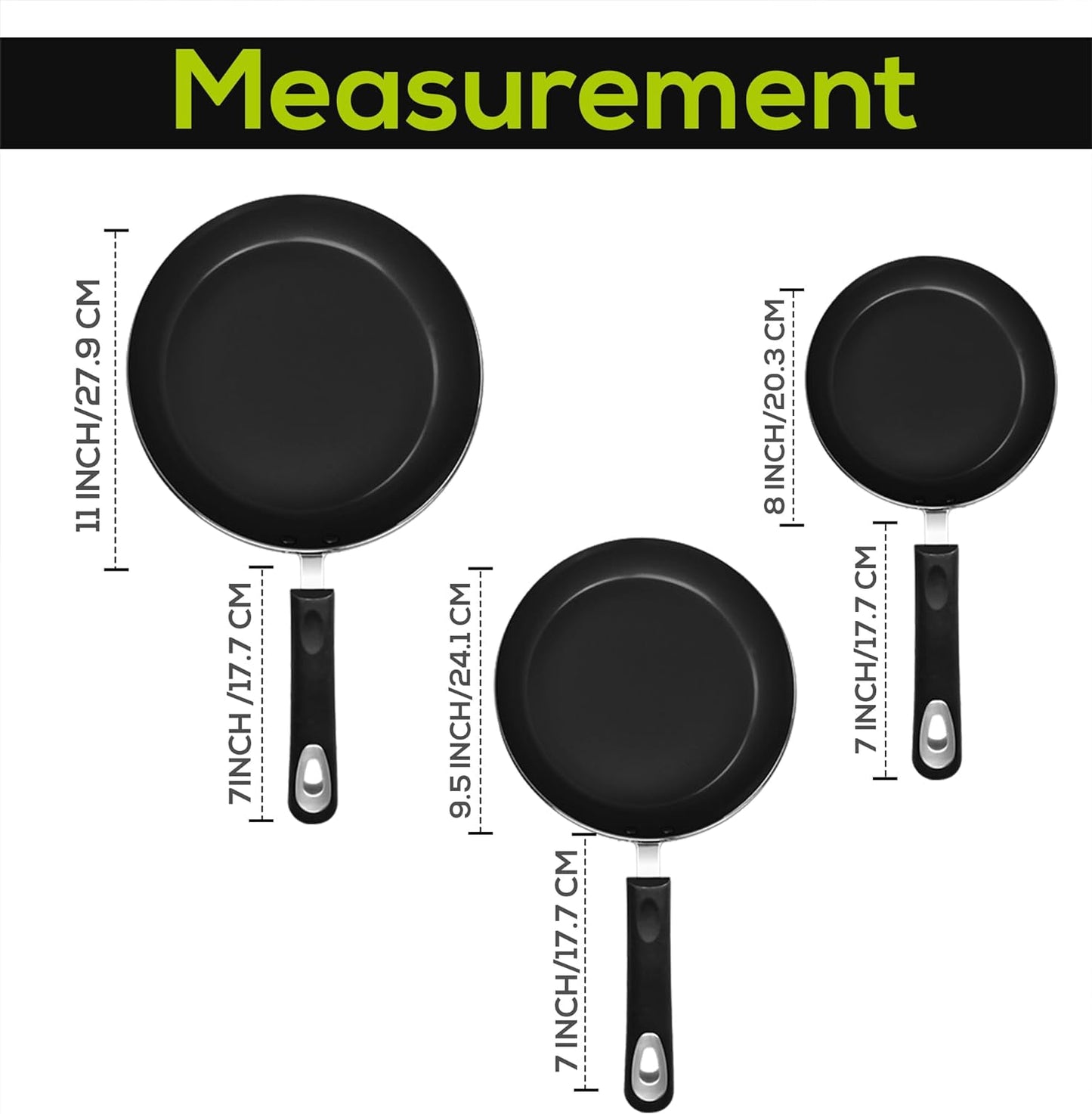 Utopia Kitchen Nonstick Cookware 3 Piece Omelette Pan Skillet Set, Nonstick Frying Pans with Induction Bottom, 8, 9.5 & 11 Inches Frying Pans with Bakelite Handles, PFOA Free, Grey