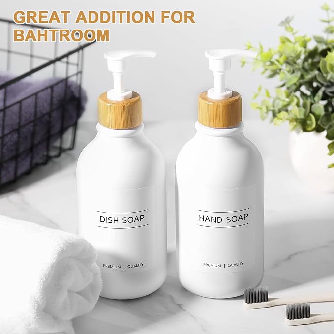 KASUNTING White Soap Dispenser, 2 Pack Plastic Bathroom Hand Soap and Lotion - Image 6