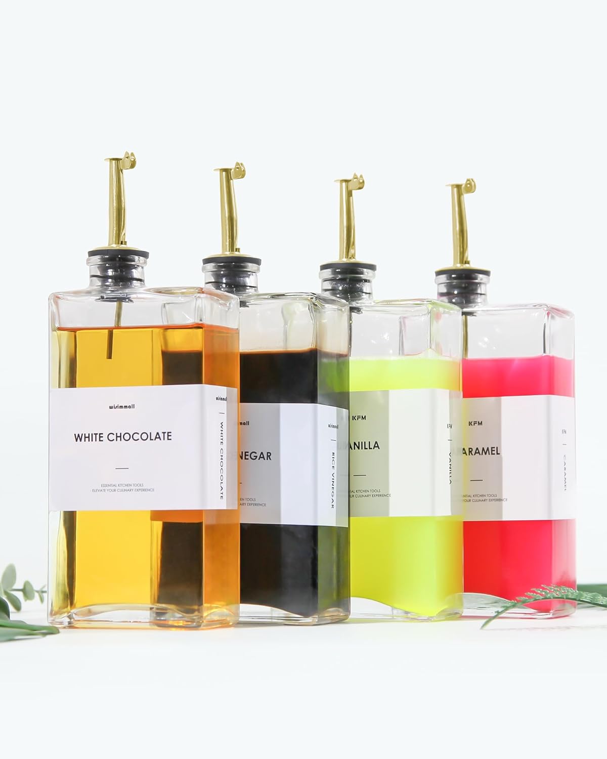 Olive Oil Dispenser For Kitchen, Glass Oil Bottle 500ML Oil And Vinegar Dispenser Set Of 4 with 4 Stainless Steel Pourers & 88 Labels, Soy Sauce Dispenser, Coffee Syrup Bottles