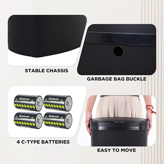 PayLessHere | 13 Gallon Plastic Trash Can | Black | Automatic Touchless Lid - Image 6
