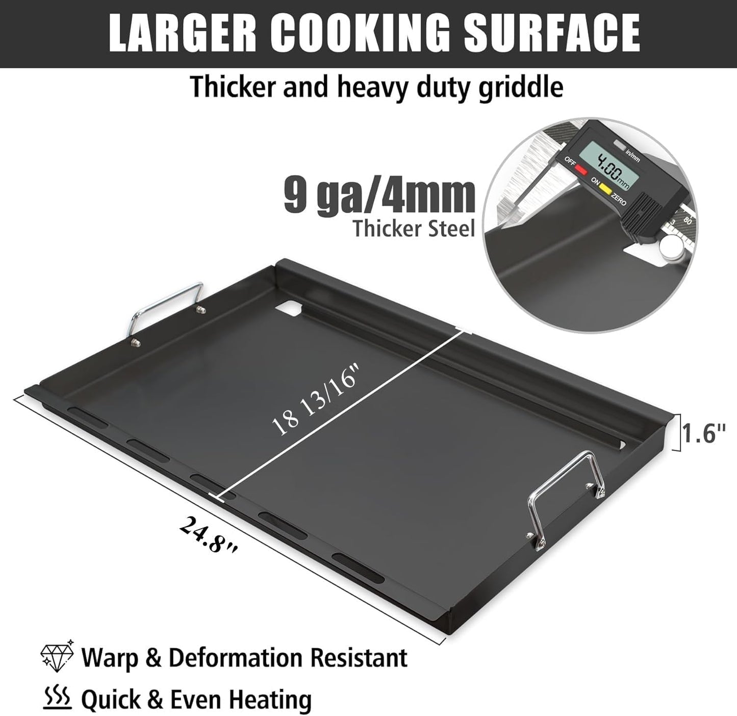 Full Size Griddle with Handles for Kitchen Aid 720-0733 720-0954, Flat Top Grill Insert Replacement for Kitchen Aid 720-0733D 720-0954R, Carbon Steel, Non-stick