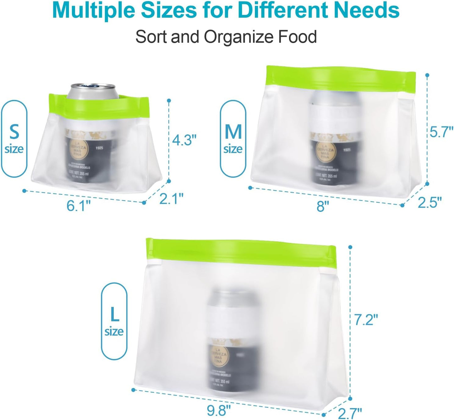 iSPECLE 10 Pack Freezer Bags - 3 Pack Gallon Bags 4 Pack Sandwich Bags 3 Pack Snack Bags BPA-Free Reusable Freezer Bags with Stand-Up Bottom and Label, Leakproof to Keep Frozen Food Fresh, Green