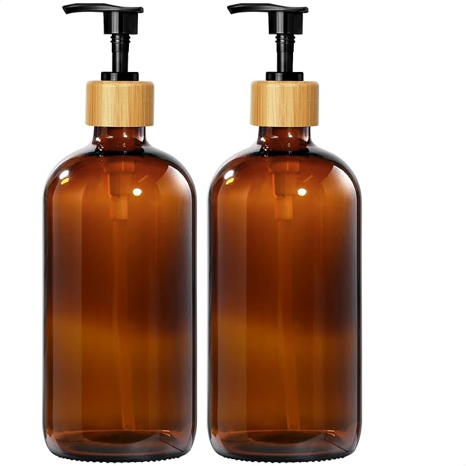 GMISUN Amber Glass Soap Dispenser, 2 Pack Bathroom Hand Soap Dispensers by GMISUN