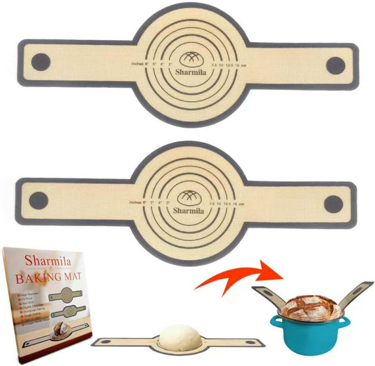 Silicone Bread Sling for Dutch Oven,[Non-Stick & Heat Resistant] Sourdough Silicone Bread Sling,2Pcs Round Reusable Bread Sling with Long Handles for Transfer Sourdough