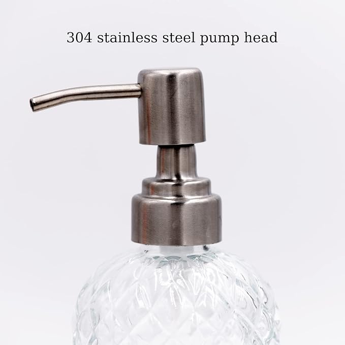 16 oz Diamond Pattern Glass Soap Dispenser, Kitchen and Bathroom Refillable - Image 4
