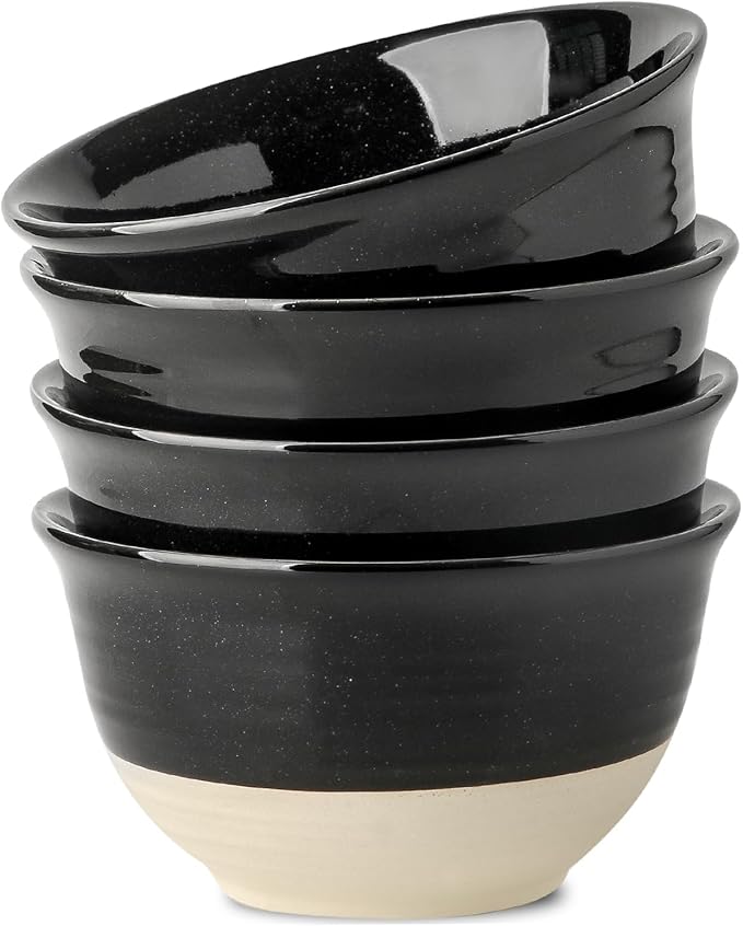 HASENSE Large Ceramic Soup Bowls Set of 4, 40 Oz Gloss Black Beige Stackable by Hasense