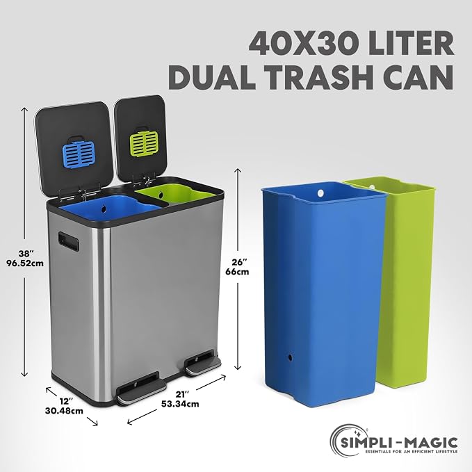 Simpli-Magic 18.5 Gallon Dual Compartment Step Trash Can – Kitchen Garbage Can - Image 3